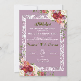 Floral Lilac Pink muslimische Hochzeit Einladung