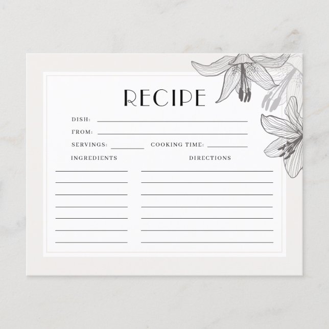 Floral Lilies Brautparty Rezept Karte (Vorderseite)