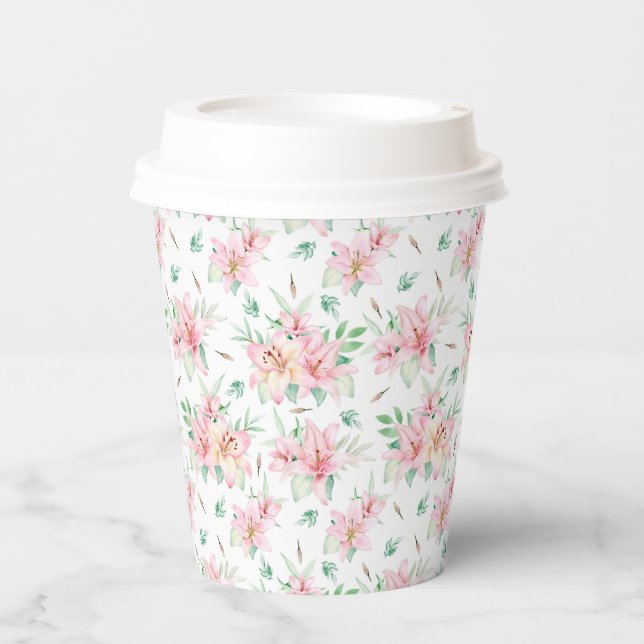 Floral Lilies Paper Cups Pappbecher (Vorderseite)