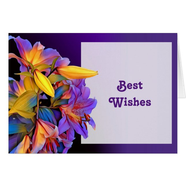 Floral Lilies Wedding Glückwunschkarte (Vorderseite (Horizontal))