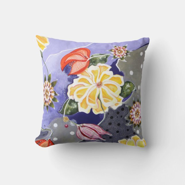 Floral Lilly Blue Abstrakter Punkt Kissen (Vorderseite)