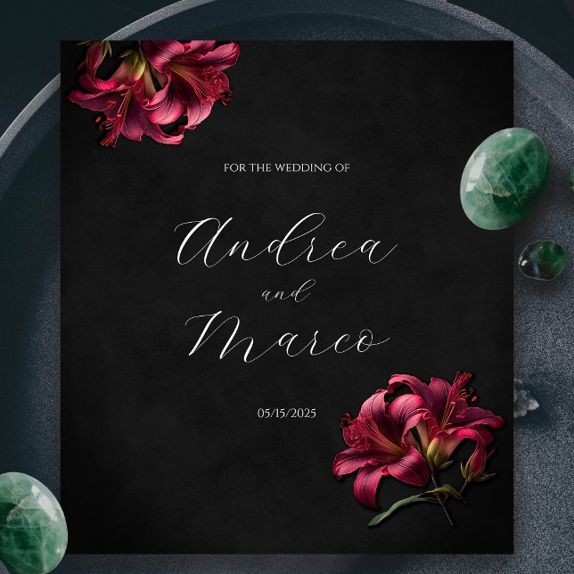 Floral Lilly Dark Gothic Wedding Weinetikett (Floral Lilly Dark Gothic Wedding Wine Label)