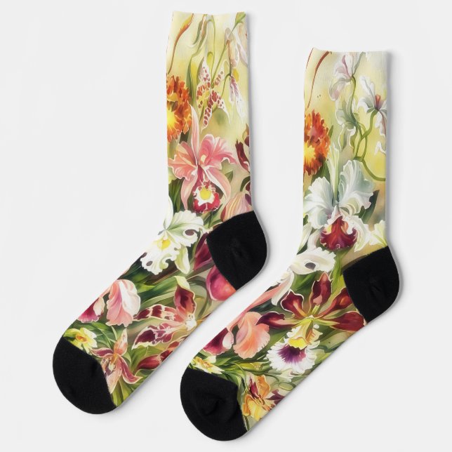 Floral Lily Blume Vintage Art Socken (Linkes Detail)