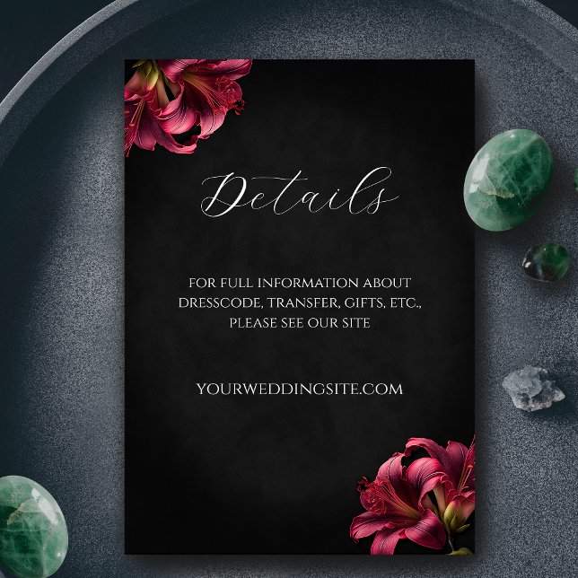 Floral Lily Dark Gothic Wedding Card Begleitkarte (Floral Lilly Moody Gothic Wedding Enclosure Card)