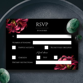 Floral Lily Dark Gothic Wedding Carte RSVP