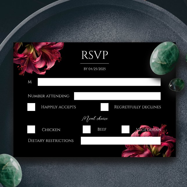 Floral Lily Dark Gothic Wedding RSVP Card (Floral Lilly Moody Gothic Wedding RSVP Card)