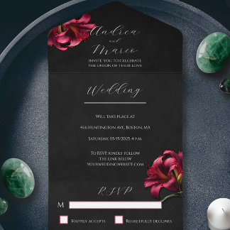 Floral Lily Faire-part de mariage gothique foncé