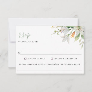 Floral Lily Wedding Food Allergy RSVP Card Karte