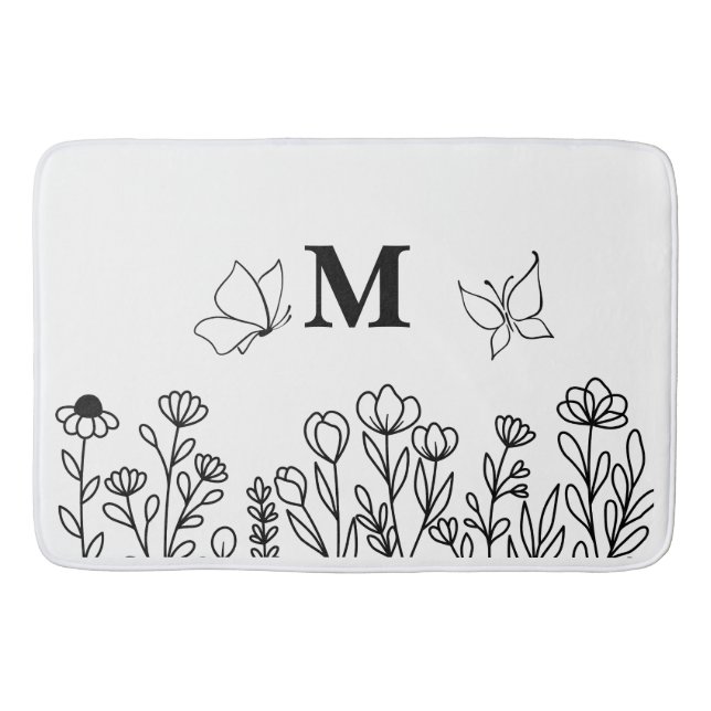 Floral Line Art Custom Monogram Badematte (Vorderseite)