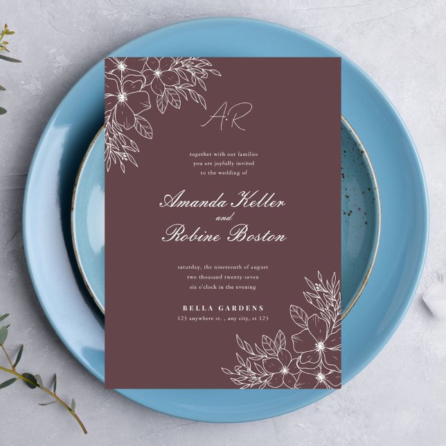 Floral Line Art Faire-part de mariage (Créateur téléchargé)