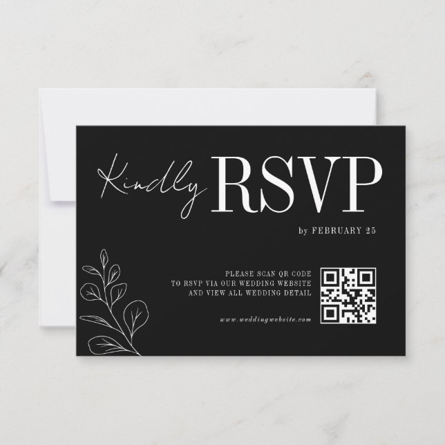 Floral Line Art Rustic Black Elegant Wedding RSVP (Devant)