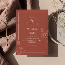 Floral Line Art Rustic Terracota Elegant Wedding Einladung