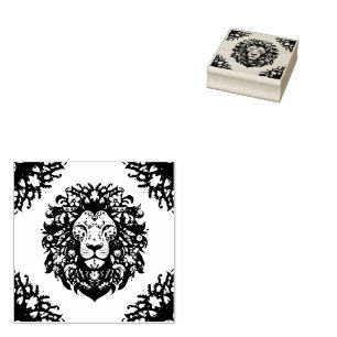 Floral Lion Silhouette Gummistempel
