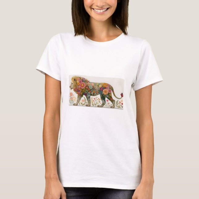 Floral Lion Silhouette T-Shirt (Vorderseite)