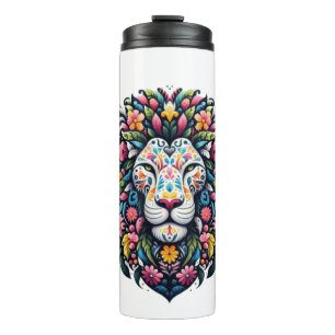 Floral Lion Silhouette Thermosbecher