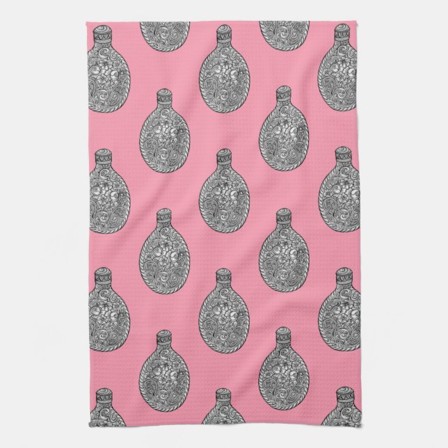 Floral Liquor Flacon Motif Rose rose serviette  (Vertical)