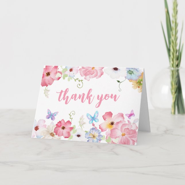 Floral Little Butterfly Baby Dusche Dankeskarte (Vorderseite)