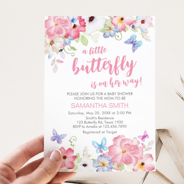 Floral Little Butterfly Baby Dusche Einladung (Floral Our Little Butterfly Baby Shower Invitation)