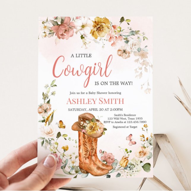 Floral Little Cowgirl Babydusche Einladung (Cowgirl Wild West Baby Shower )