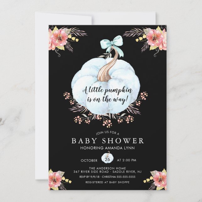 Floral Little Pumpkin Baby Dusche Einladung (Vorderseite)