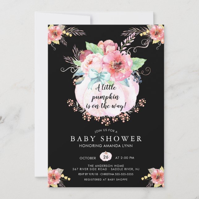 Floral Little Pumpkin Baby Dusche Einladung (Vorderseite)