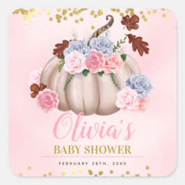 Floral Little Pumpkin Girl Babydusche Quadratischer Aufkleber