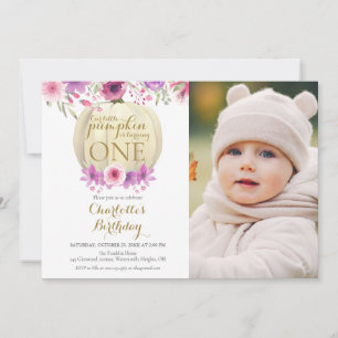 Floral Little Pumpkin Girls 1. Geburtstags-Foto Einladung