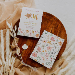Floral Little Sunshine 1er Invitation anniversaire