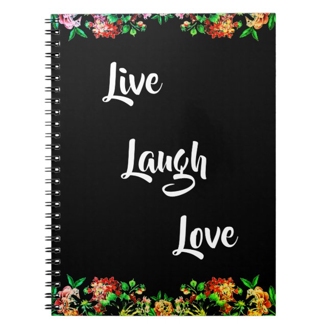Floral "Live, lachen, Liebe" Rustikal Notizblock (Vorderseite)