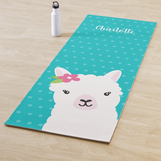 Floral Llama Alpaca Aquamariner Personalisierter N Yogamatte (Beispiel)