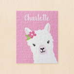 Floral Llama Alpaca Rosa Personalisierte Kinder<br><div class="desc">Niedliche Lama-Illustration,  Blume und rosa Polka-Punkt-Hintergrund machen dies zu einem lustigen Rätsel für ein junges Mädchen. Personalisieren Sie mit ihrem Namen für ein besonderes Geschenk,  dass sie Schatz.</div>