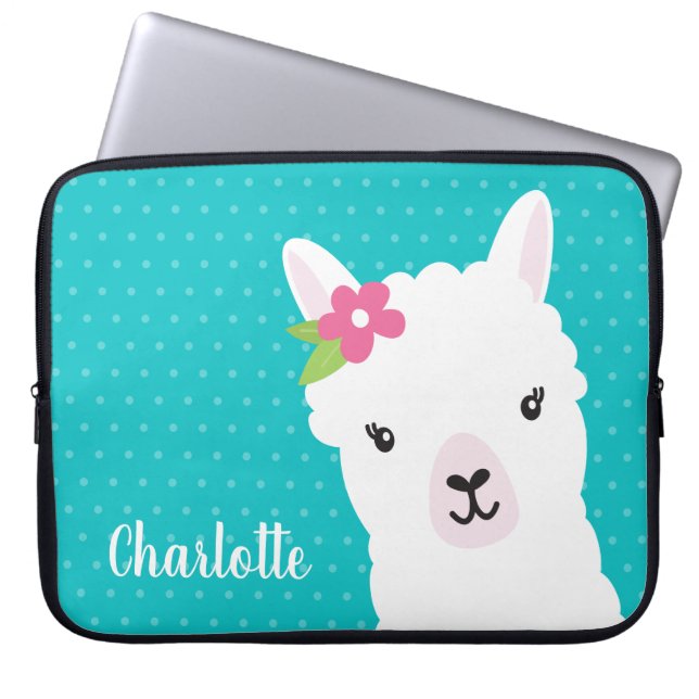 Floral Llama Alpaca Teal Personalized Laptopschutzhülle (Vorderseite)