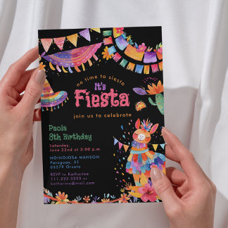 Floral Llama Cactus Mexican Fiesta Kids Birthday Einladung
