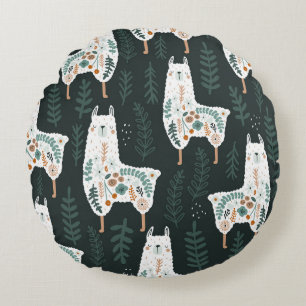 Floral Llamas Niedliche Vintage Textur Rundes Kissen