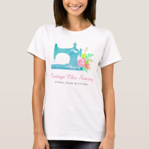 Floral-Logo der Shabby Hütte Chic Nähmaschine T-Shirt
