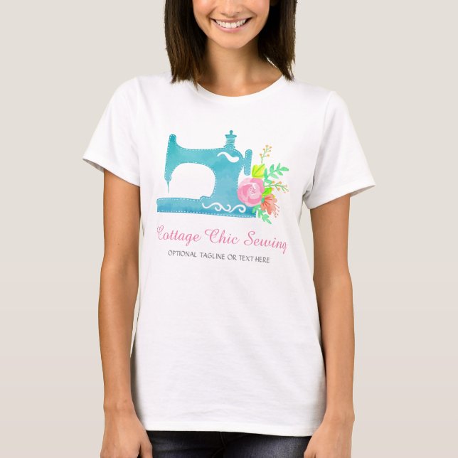 Floral-Logo der Shabby Hütte Chic Nähmaschine T-Shirt (Vorderseite)