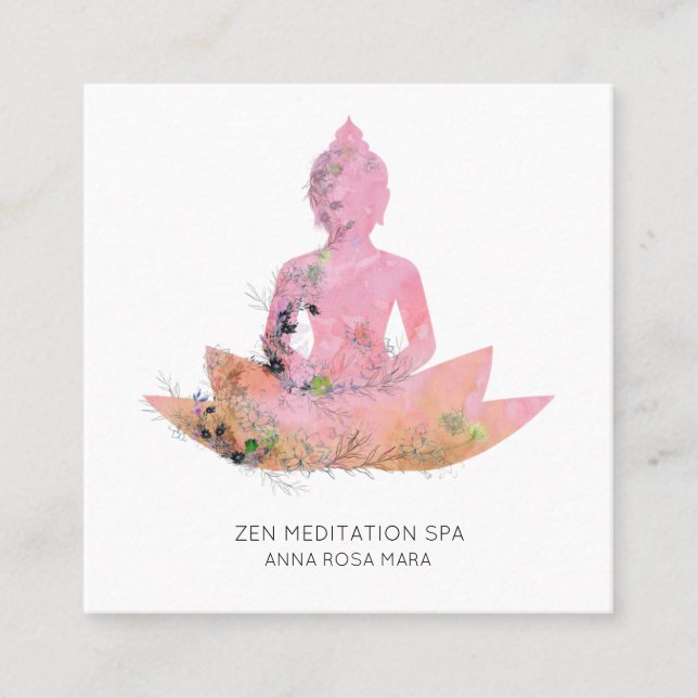 *~* Floral Lotus Buddha Meditation QR AP33 Rosa Quadratische Visitenkarte (Vorderseite)