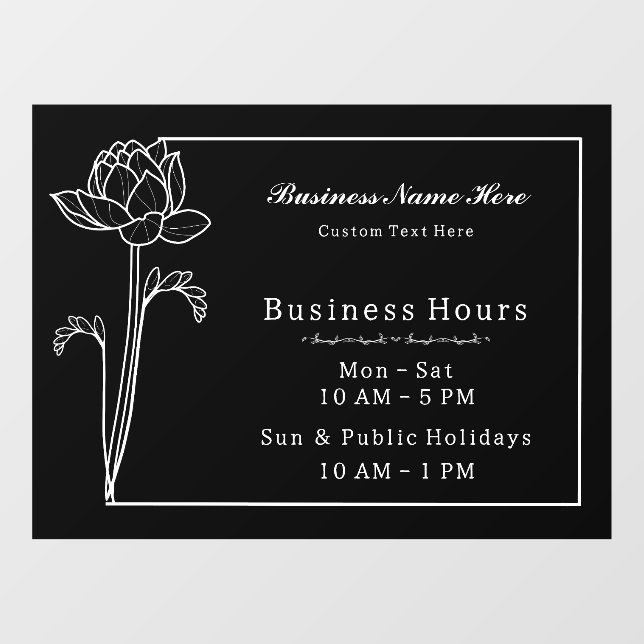 Floral Lotus Einfach Elegante Business Open Hours Fensteraufkleber (Blatt)
