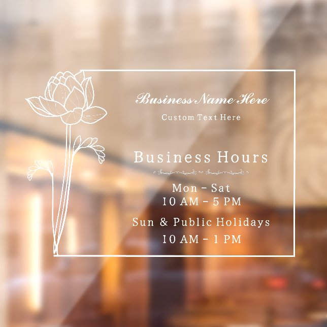 Floral Lotus Einfach Elegante Business Open Hours Fensteraufkleber (Blatt 2)