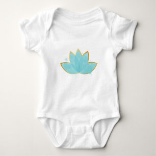 Floral Lotus Seafoam Blue & Imitate Gold Baby Strampler
