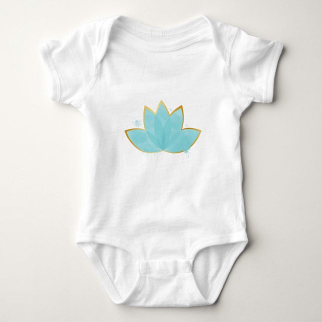 Floral Lotus Seafoam Blue & Imitate Gold Baby Strampler (Vorderseite)
