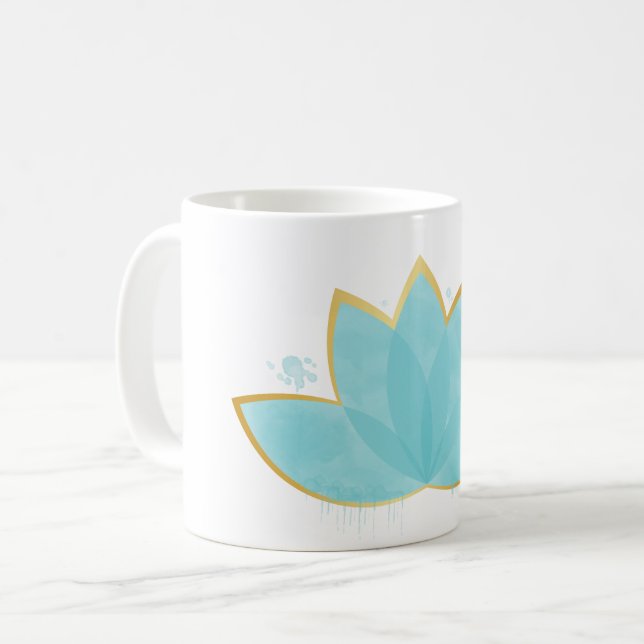 Floral Lotus Seafoam Blue & Imitate Gold Kaffeetasse (Vorderseite Links)