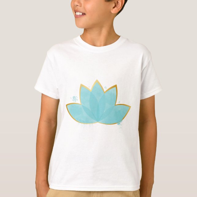 Floral Lotus Seafoam Blue & Imitate Gold T-Shirt (Vorderseite)