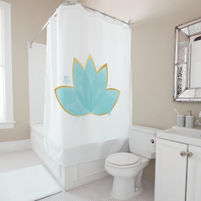Floral Lotus Watercolor Seepromenade Blau & Imitat Duschvorhang (Beispiel)