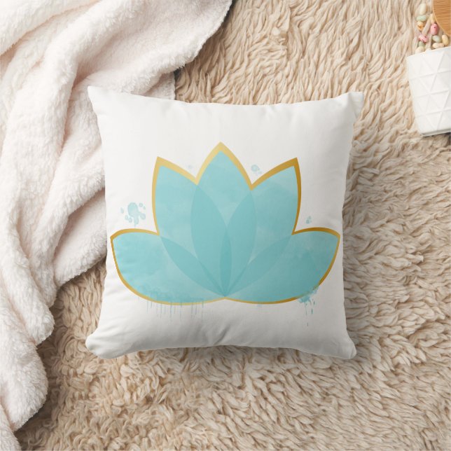 Floral Lotus Watercolor Seepromenade Blau & Imitat Kissen (Decke)