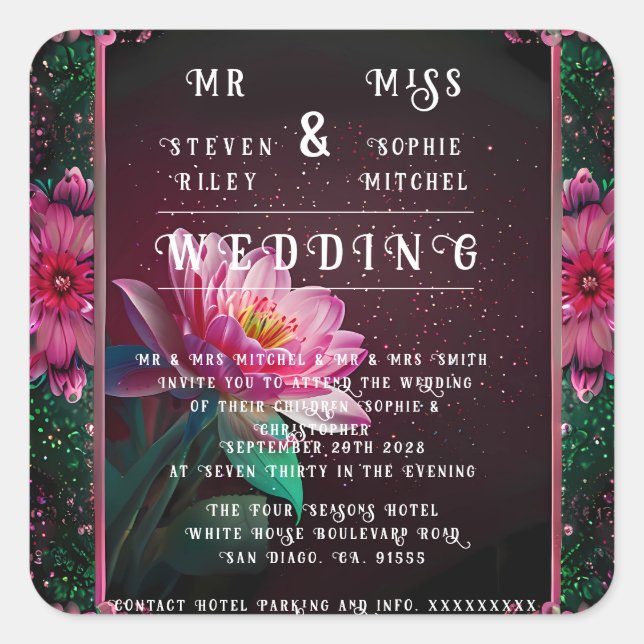 Floral Lotus Wedding Suite | Starry Night Romance Quadratischer Aufkleber (Vorderseite)