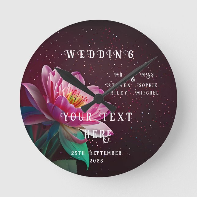 Floral Lotus Wedding Suite | Starry Night Romance Runde Wanduhr (Vorderseite)