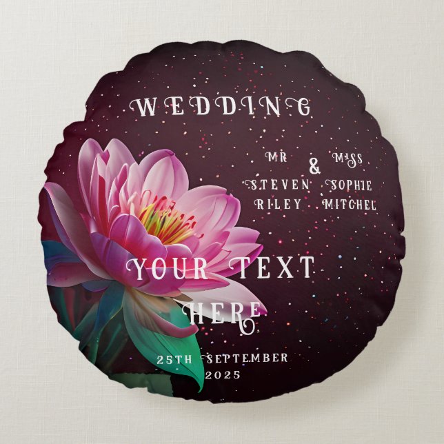 Floral Lotus Wedding Suite | Starry Night Romance Rundes Kissen (Vorderseite)