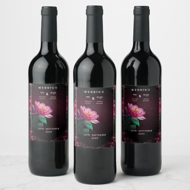 Floral Lotus Wedding Suite | Starry Night Romance Weinetikett (Flaschen)