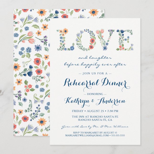 Floral Love Mariage Rehearsdîner Invitation (Devant / Derrière)